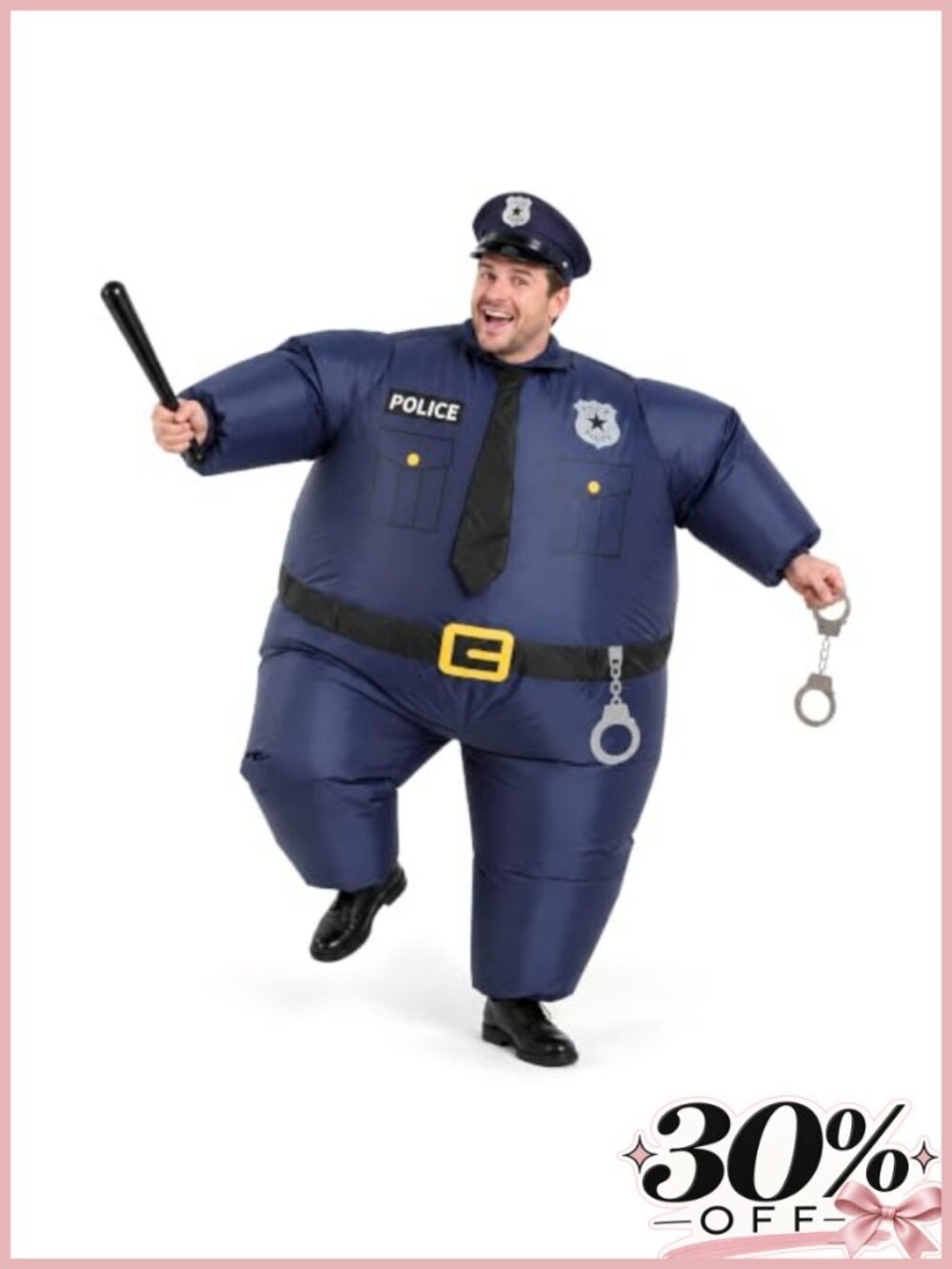 Inflatable Police Costume Set Blow Up Cop Outfit with Hat Baton Handcuffs